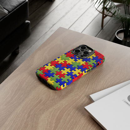 Colorful Puzzle Phone Case, Autism Awareness Jigsaw Design, Tough Protective Case, iPhone & Samsung Case, Vibrant Puzzle Pattern