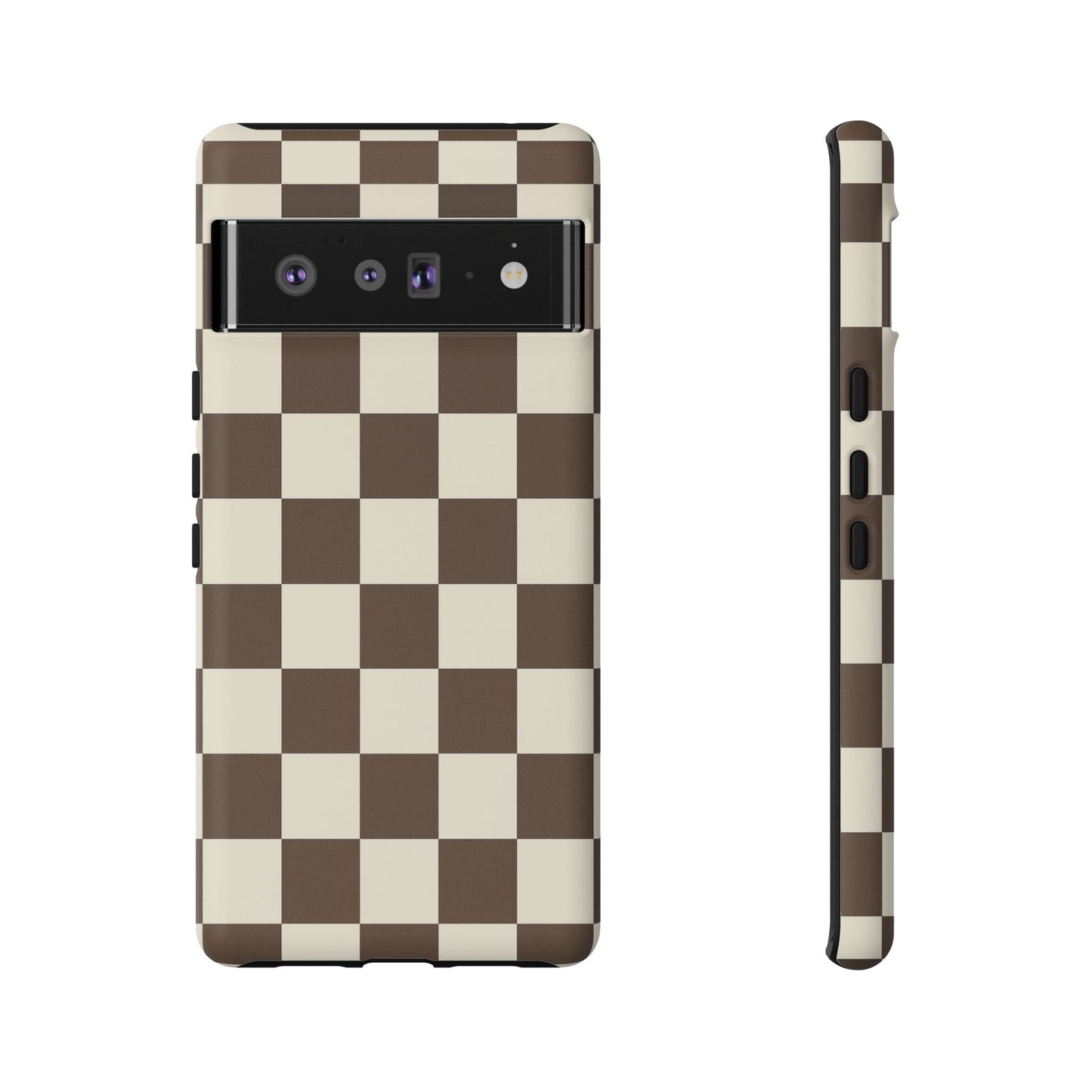 Mocha Checkerboard Phone Case | Neutral Aesthetic Checkered iPhone & Samsung Tough Case