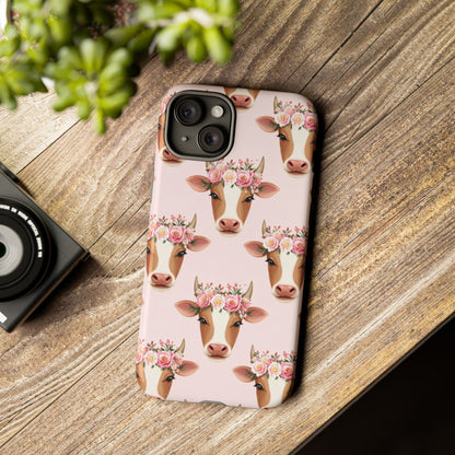 Floral Cow Phone Case – Cute Pink Cow Print Tough Protective Case for Iphone, Samsung Galaxy and Pixel