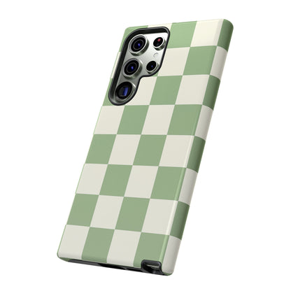 Sage Green Checkerboard Phone Case | Minimal Aesthetic Checkered iPhone & Samsung Tough Case