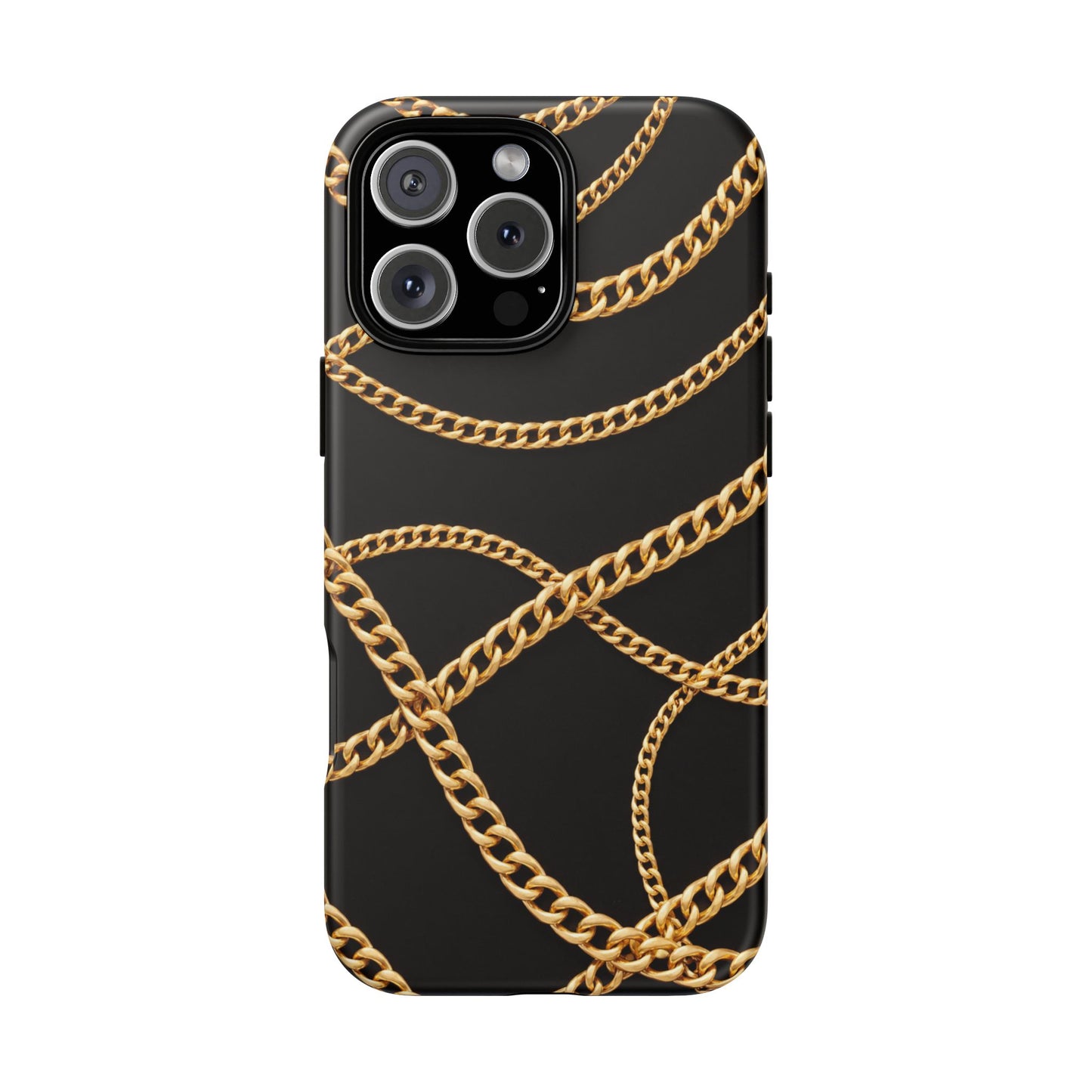 Luxury Gold Chain Phone Case – Black Designer Style Tough Protective Cover for Iphone, Samsung Galaxy and Pixel
