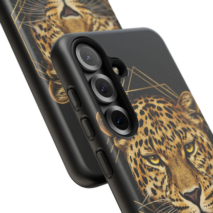 Leopard Head Geometric Phone Case – Black & Gold Luxe Tough Case