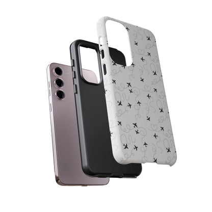 Minimal Paper Airplane Pattern Phone Case – Black White Aesthetic Tough Cover