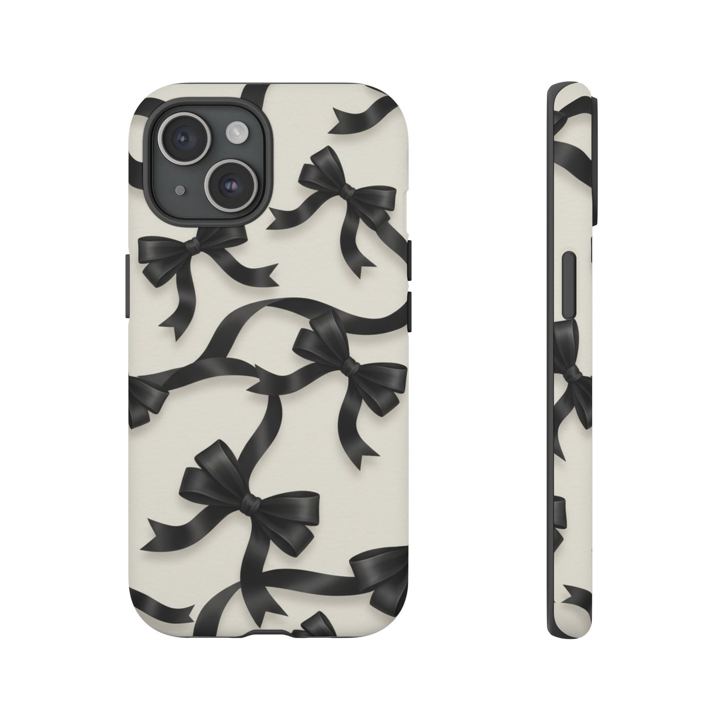 Black Ribbon Bow Phone Case, Minimal Bow Pattern Tough Protective Case