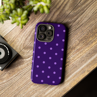 Purple Polka Dot Tough Phone Case – Cute Stylish Durable Protective Cover for Iphone, Samsung Galaxy and Pixel