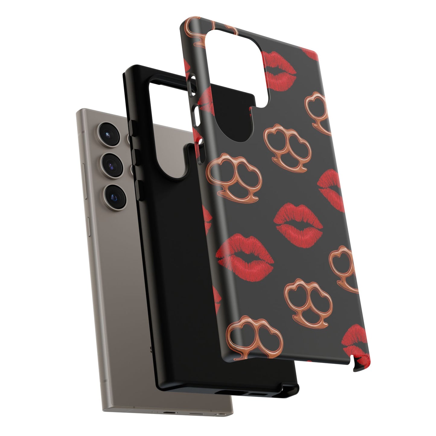 Red Lipstick & Knuckle Duster Phone Case | Bold Kiss Print Tough Protective Cover for Iphone, Samsung Galaxy and Pixel