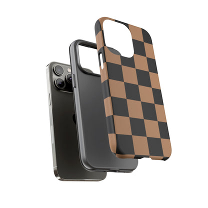 Brown Checkered Phone Case | Aesthetic Checkerboard iPhone & Samsung Tough Case