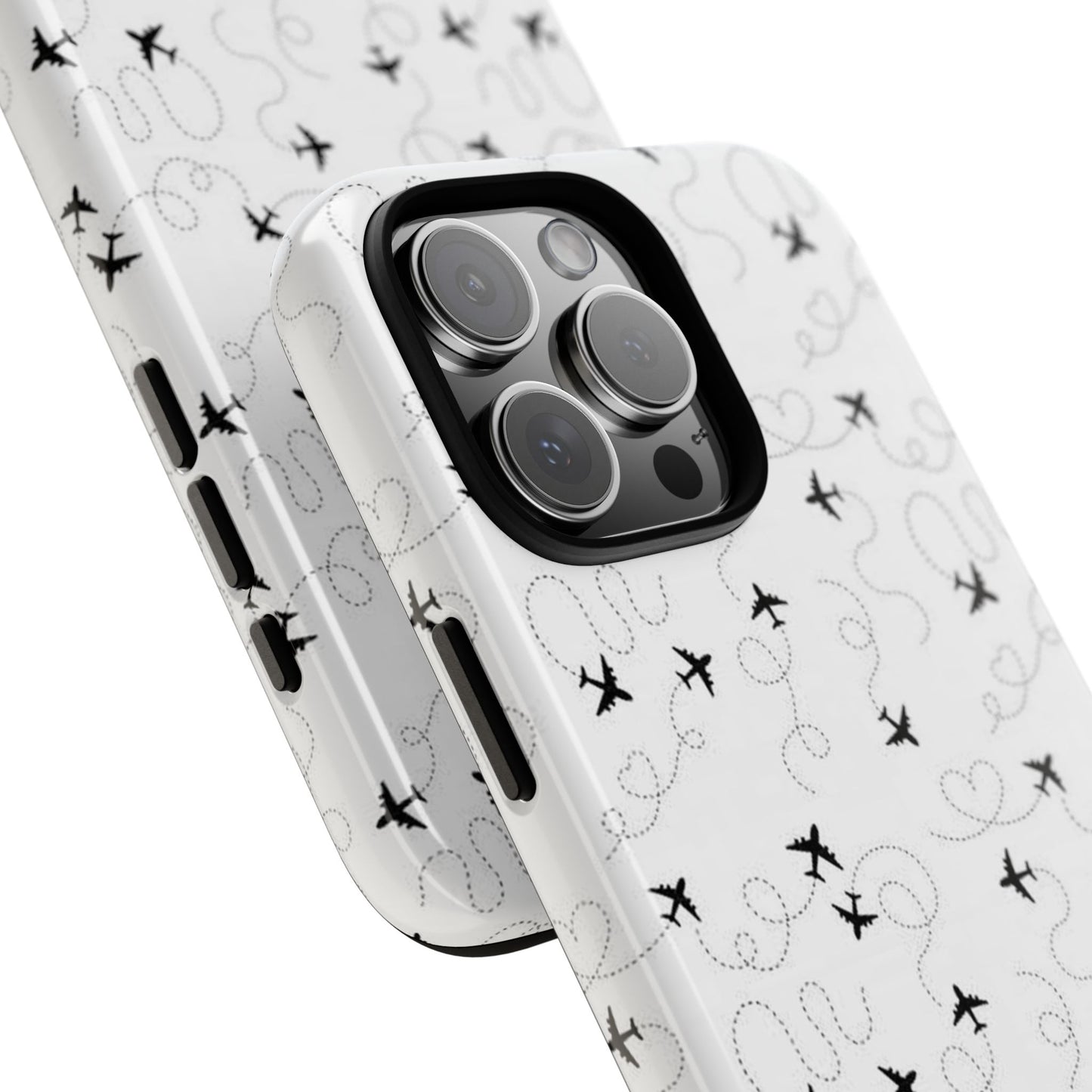 Minimal Paper Airplane Pattern Phone Case – Black White Aesthetic Tough Cover
