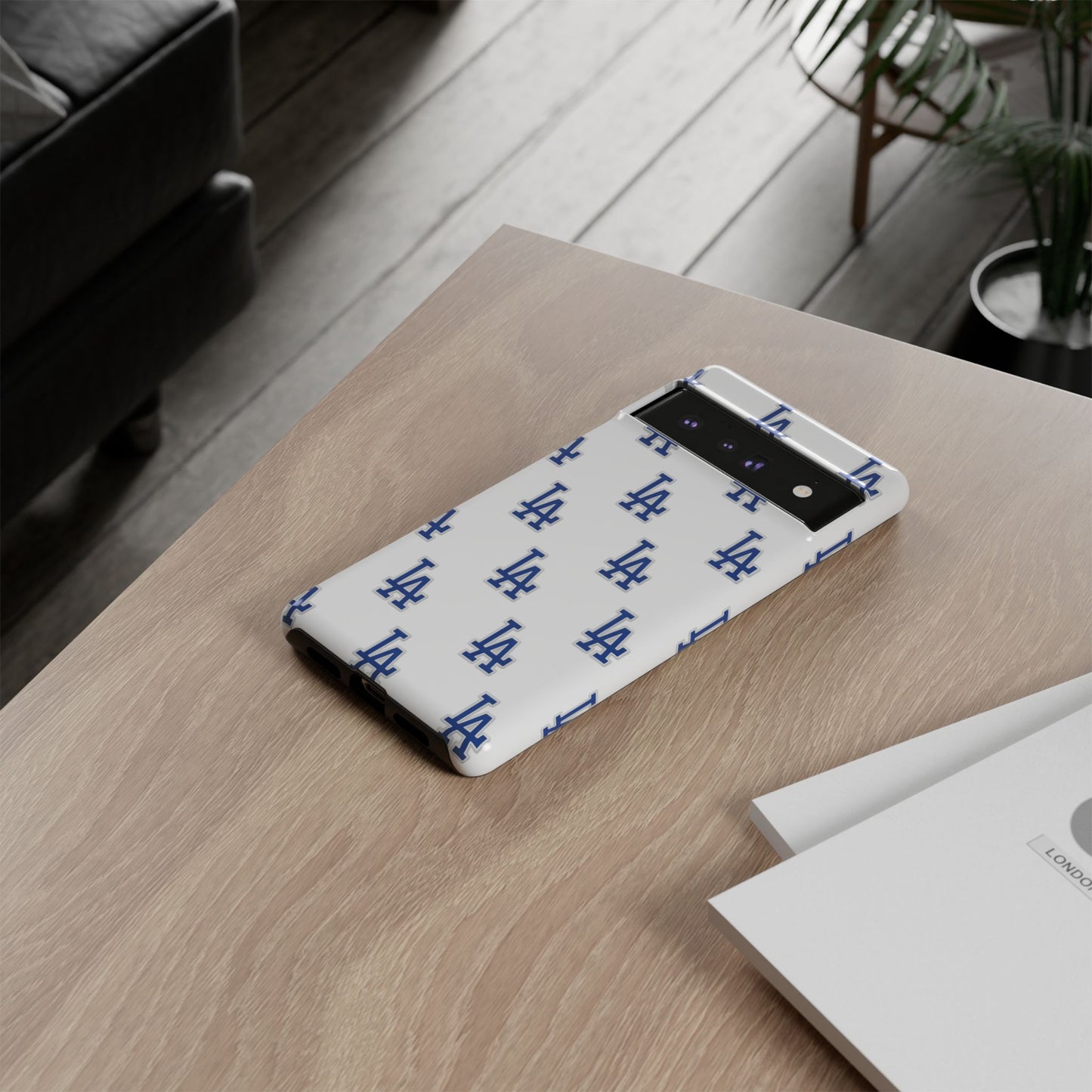 Blue LA Monogram Pattern Phone Case | Minimal Baseball Inspired Tough Cover