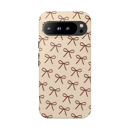 Coquette Bow Phone Case | Neutral Beige Aesthetic iPhone & Samsung Tough Case