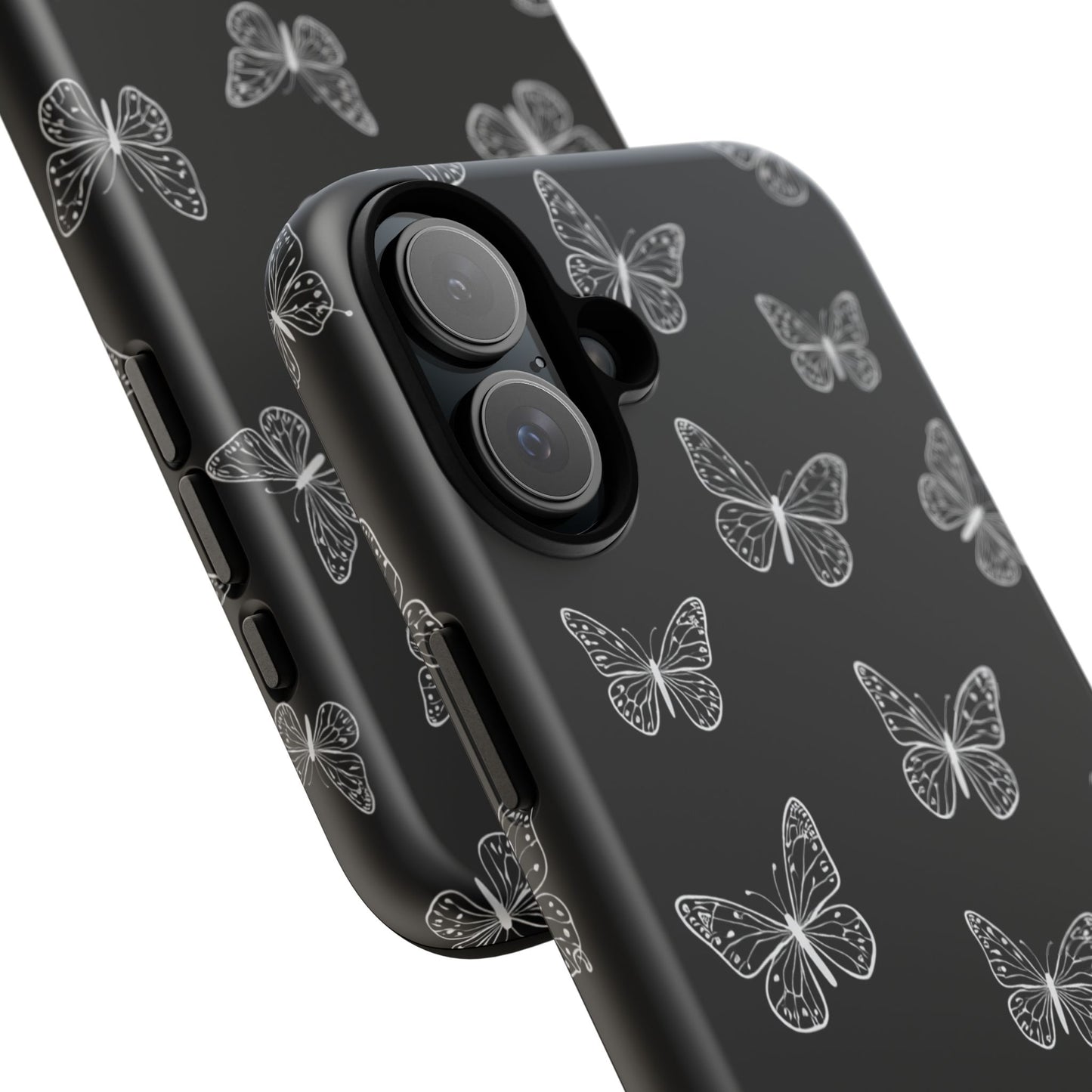 White Butterfly Pattern Phone Case – Dark Aesthetic Monochrome Tough Cover