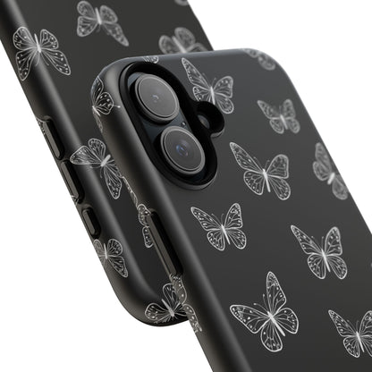 White Butterfly Pattern Phone Case – Dark Aesthetic Monochrome Tough Cover