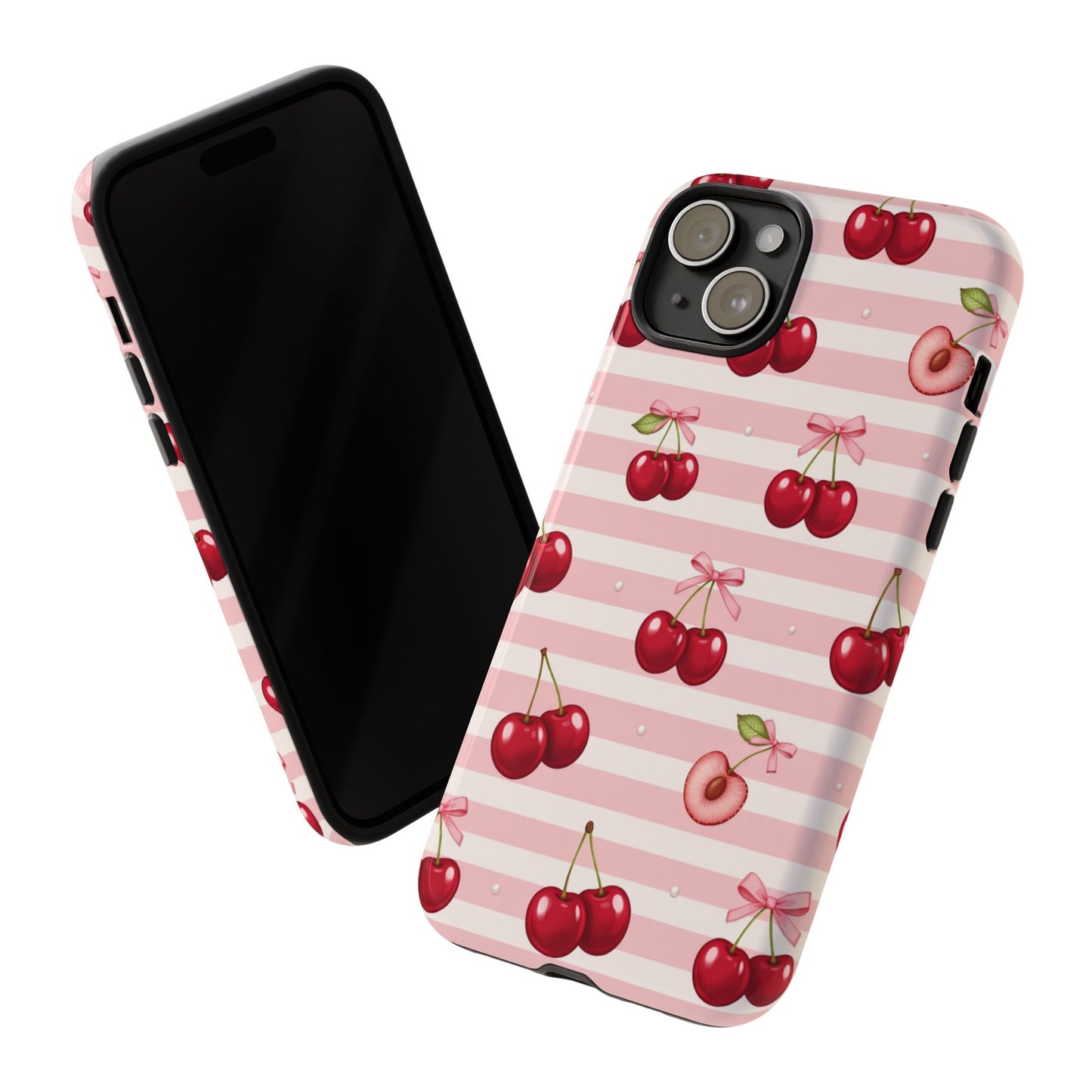 Coquette Cherry Bow Phone Case | Cute Pink Aesthetic Cherry Pattern Tough Case for iPhone & Samsung