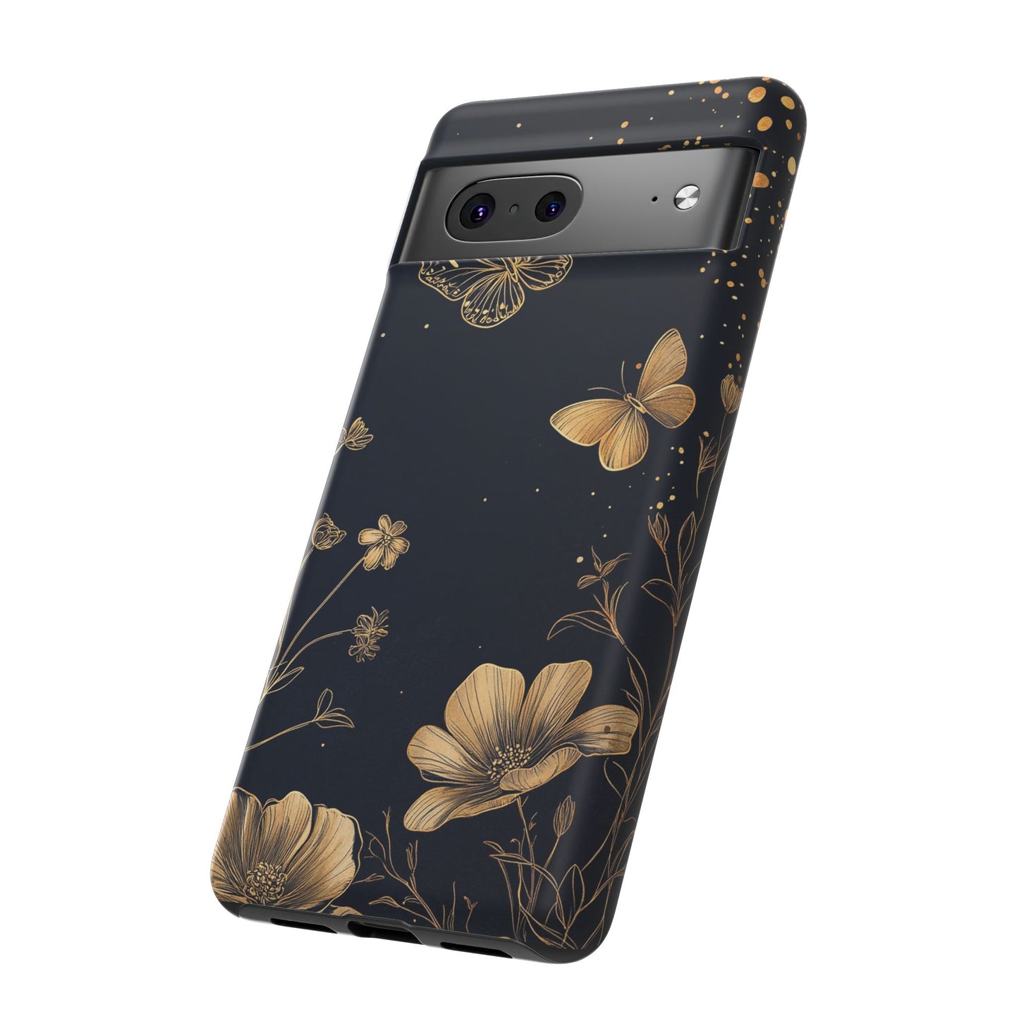 Gold Floral Butterfly Phone Case, Dark Aesthetic Botanical, Elegant Black Luxury iPhone Samsung Cover