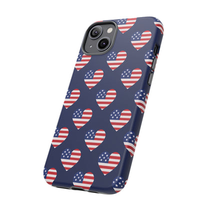 Patriotic American Flag Heart Phone Case – Tough Shockproof, USA Stars & Stripes for Iphone, Samsung Galaxy and Pixel