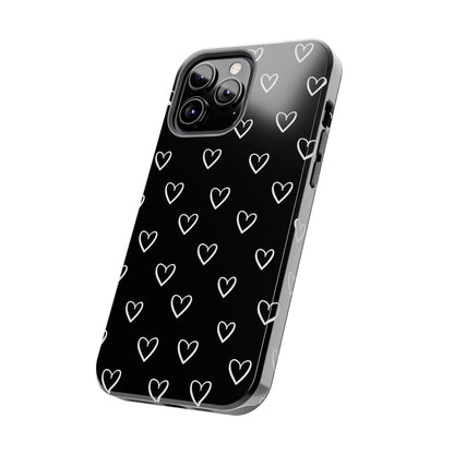 Doodle Heart Phone Case – Minimal Black & White Heart Pattern | Tough Protective Case