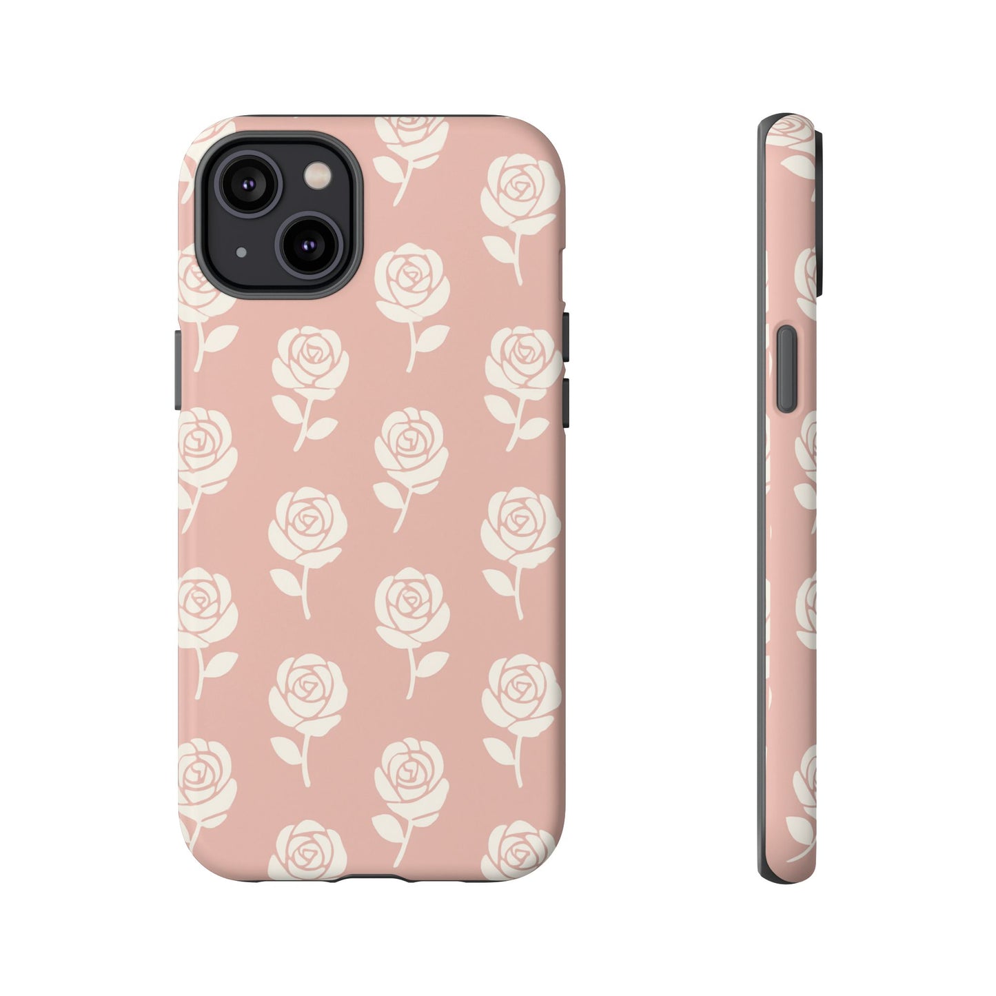 White Rose Pattern Tough Phone Case | Elegant Floral Aesthetic Case for Iphone, Samsung Galaxy and Pixel