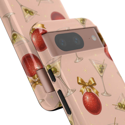 Cocktail Ornament Phone Case – Pink Martini & Cherry Pattern | Glossy or Matte for Iphone, Samsung Galaxy and Pixel