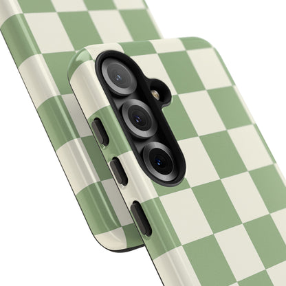 Sage Green Checkerboard Phone Case | Minimal Aesthetic Tough Case