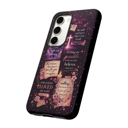 Christian Bible Verse Phone Case Pink Floral Faith Tough Protective Cover Gift