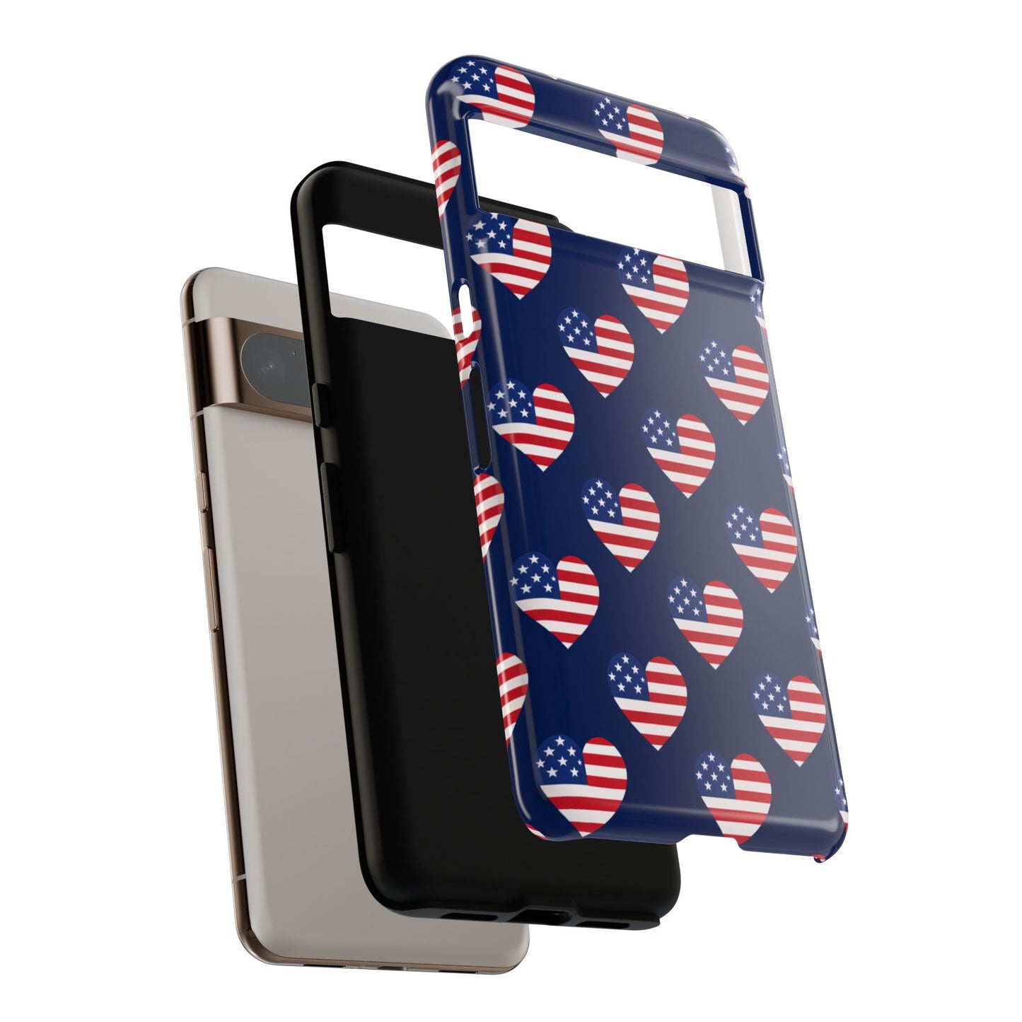 Patriotic American Flag Heart Phone Case – Tough Shockproof, USA Stars & Stripes for Iphone, Samsung Galaxy and Pixel