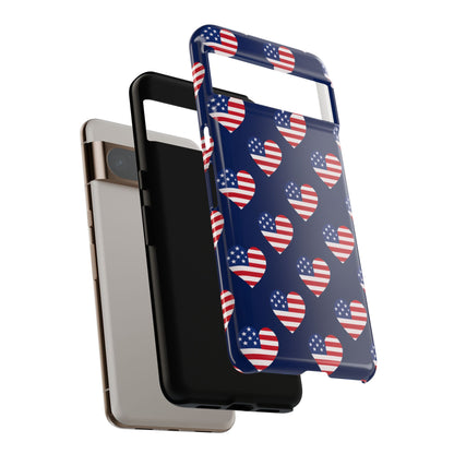 Patriotic American Flag Heart Phone Case – Tough Shockproof, USA Stars & Stripes for Iphone, Samsung Galaxy and Pixel