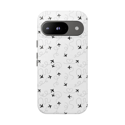 Minimal Paper Airplane Pattern Phone Case – Black White Aesthetic Tough Cover
