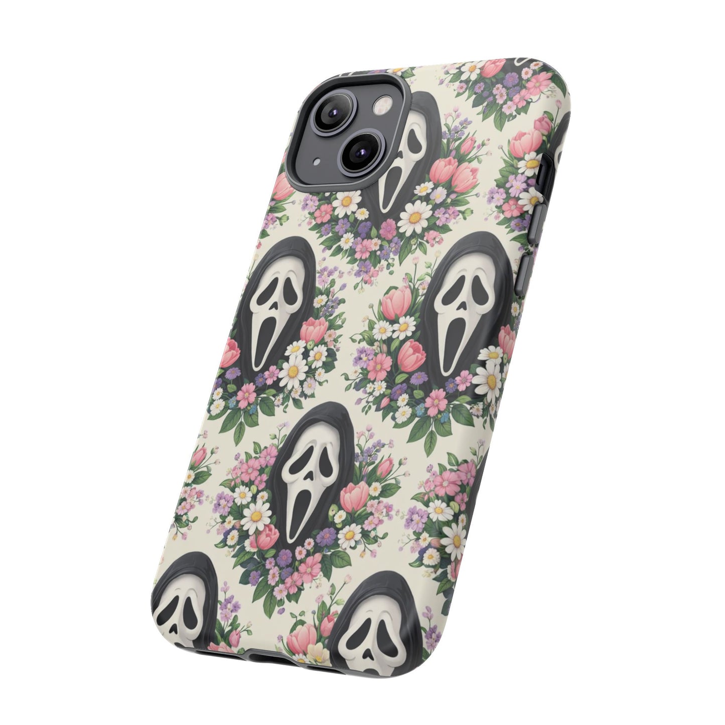 Floral Ghost Face Aesthetic Phone Case – Cute Spooky Tough Cover