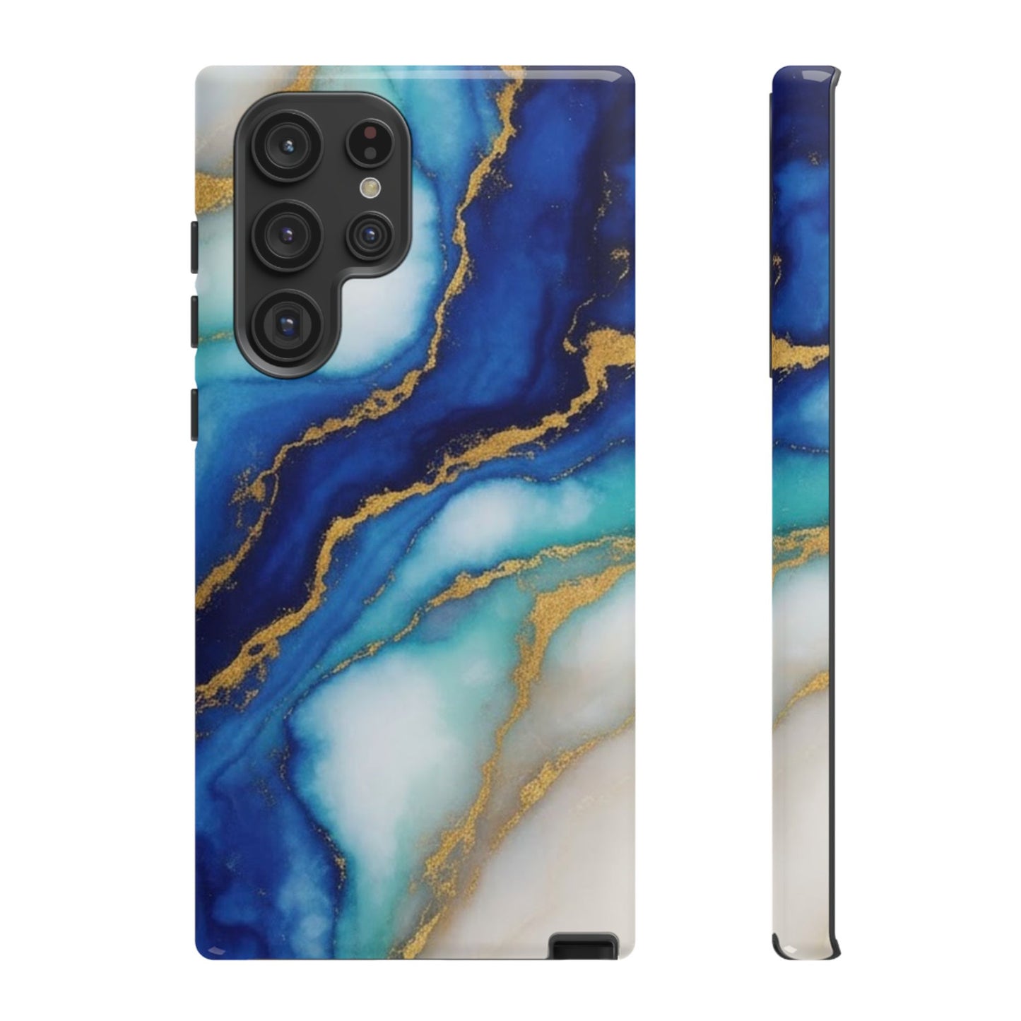 Blue & Gold Marble Phone Case – Luxury Resin Art Tough Case (iPhone, Samsung, Pixel)