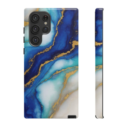 Blue & Gold Marble Phone Case – Luxury Resin Art Tough Case (iPhone, Samsung, Pixel)