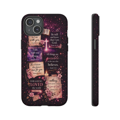 Christian Bible Verse Phone Case Pink Floral Faith Tough Protective Cover Gift