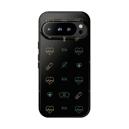 RN Nurse Phone Case – Minimal Medical Icon Pattern Healthcare Worker Tough Case