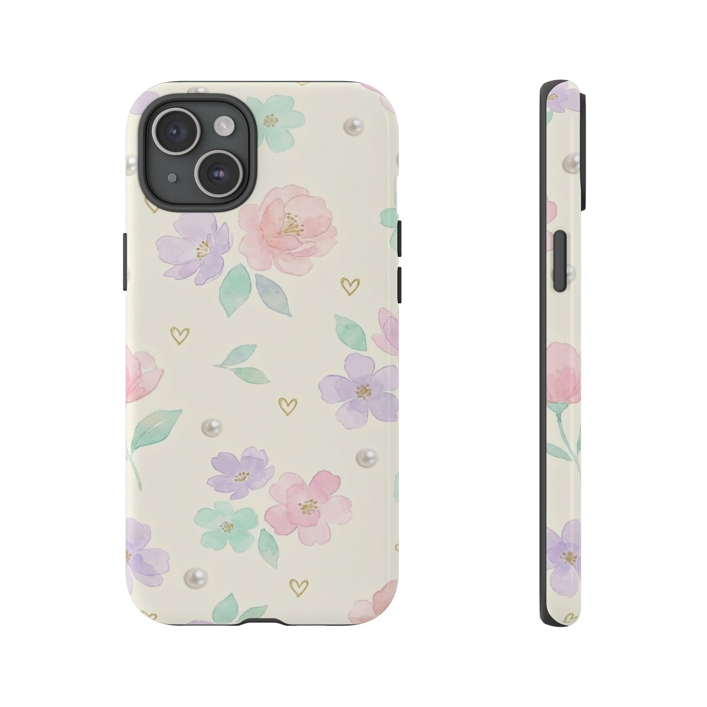 Pastel Floral Phone Case – Coquette Watercolor Flower Hearts Tough Case (iPhone, Samsung, Pixel)