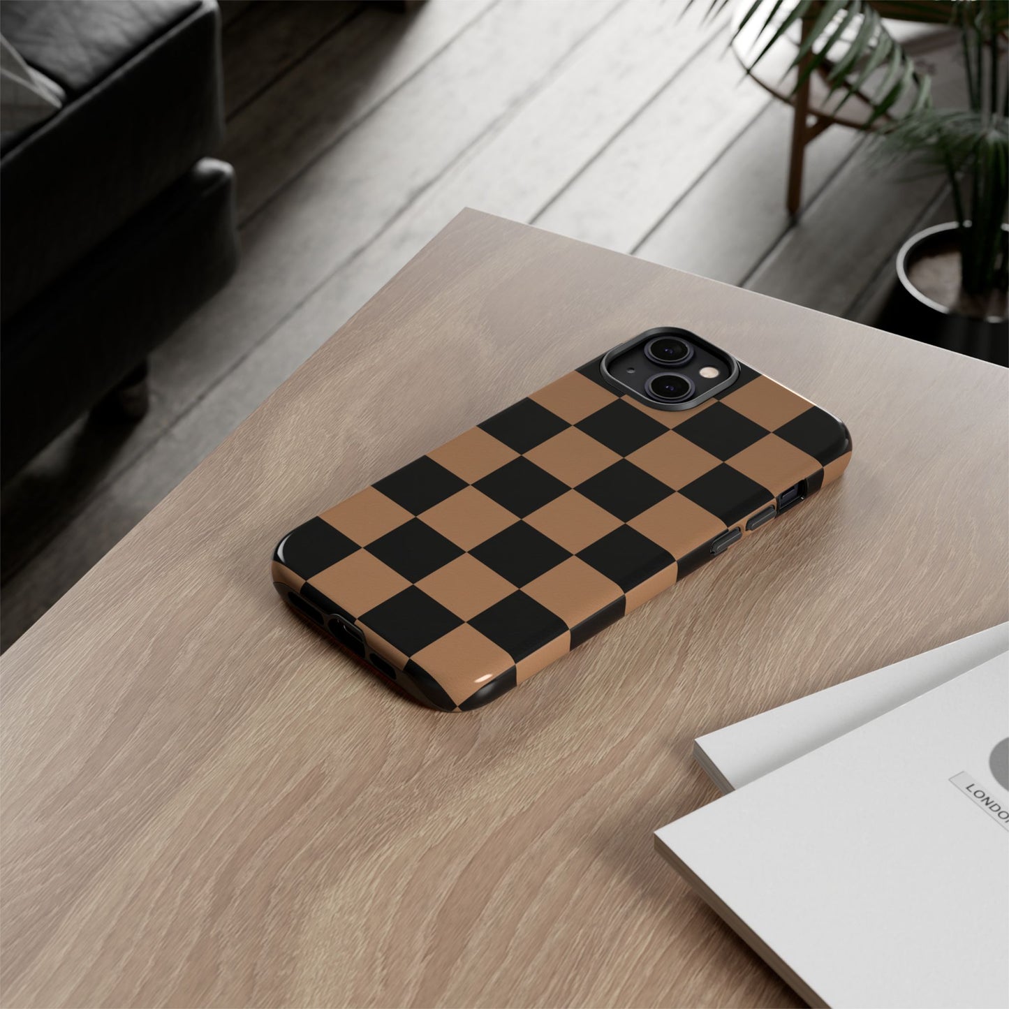 Brown Checkered Phone Case | Aesthetic Checkerboard iPhone & Samsung Tough Case
