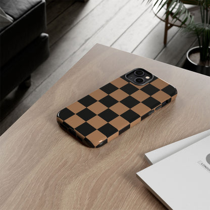 Brown Checkered Phone Case | Aesthetic Checkerboard iPhone & Samsung Tough Case