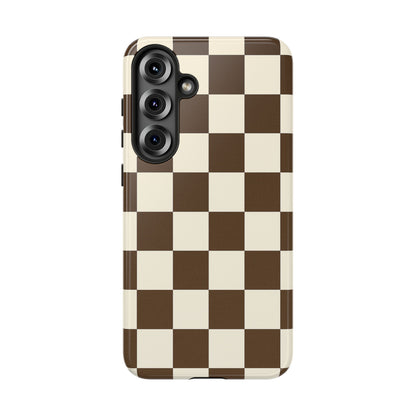 Mocha Checkerboard Phone Case | Neutral Aesthetic Tough Case