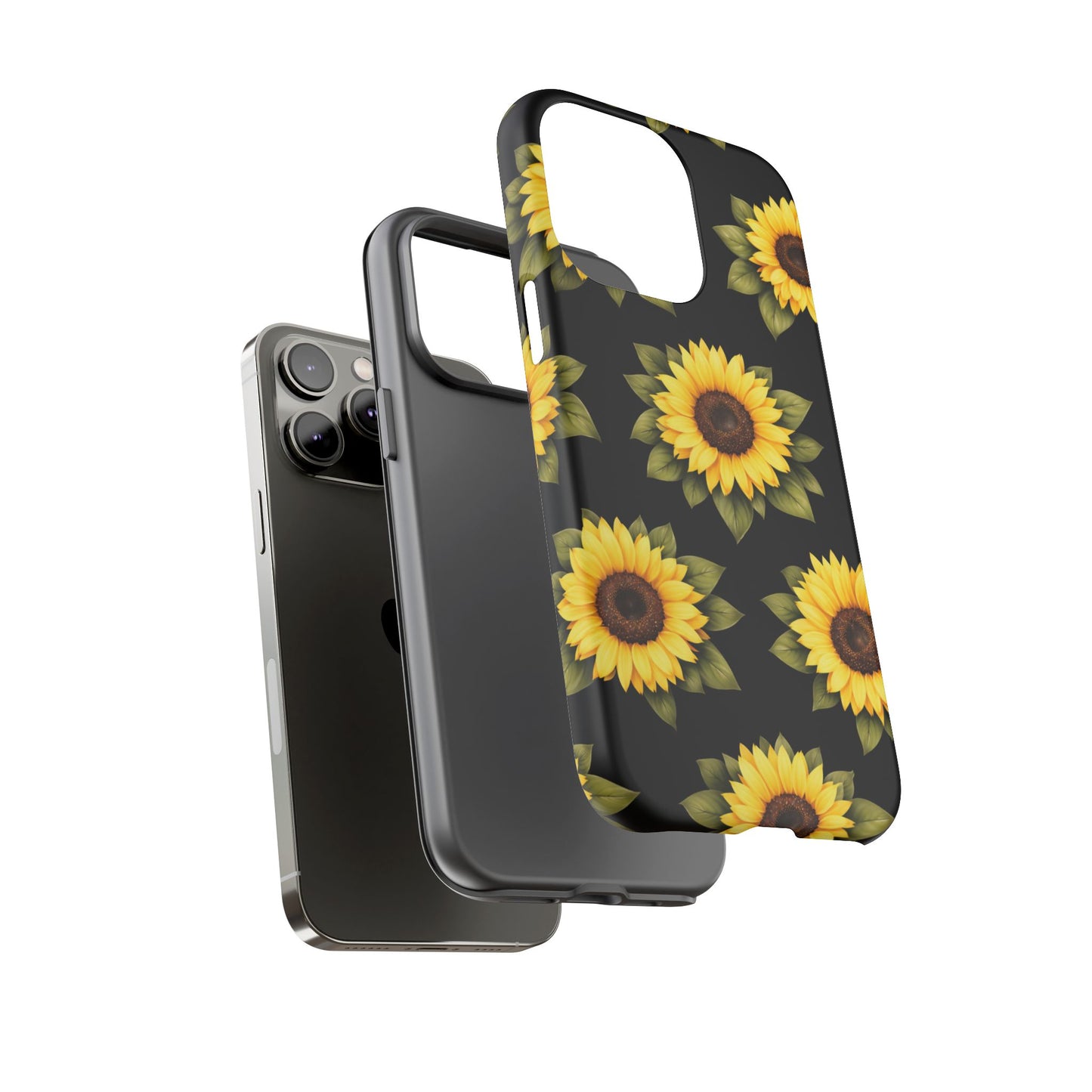 Sunflower Floral Tough Phone Case – Black Background Protective Cover for Iphone, Samsung Galaxy and Pixel