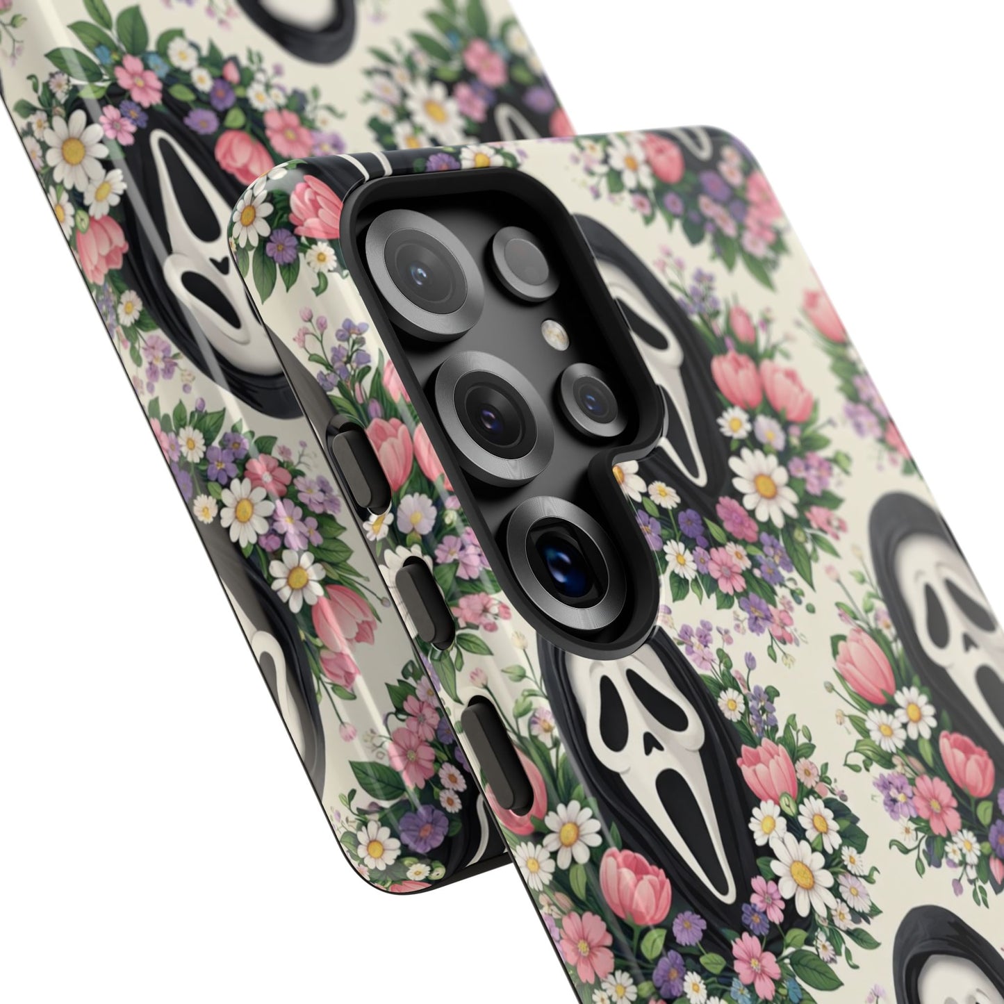 Floral Ghost Face Aesthetic Phone Case – Cute Spooky Tough Cover
