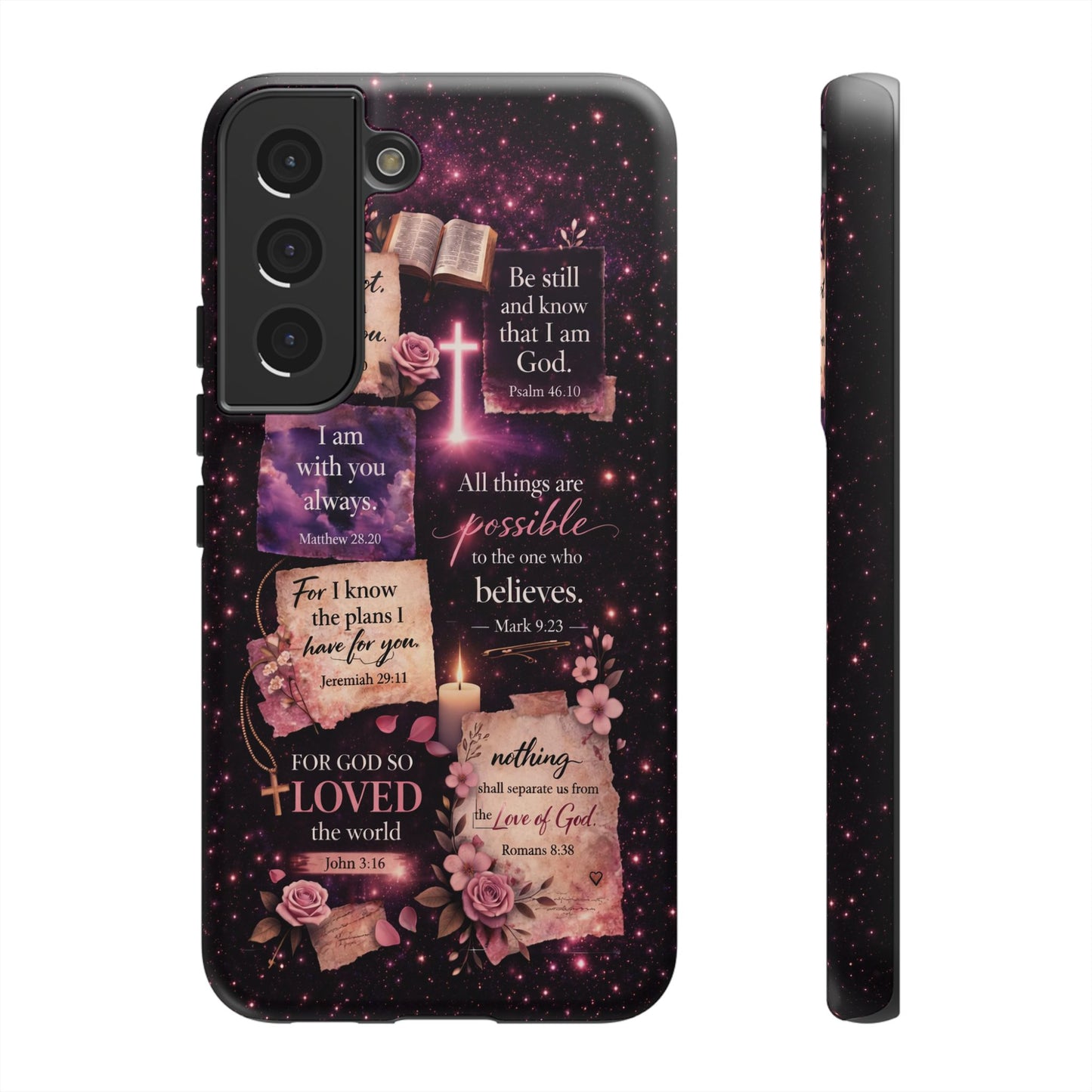 Christian Bible Verse Phone Case Pink Floral Faith Tough Protective Cover Gift