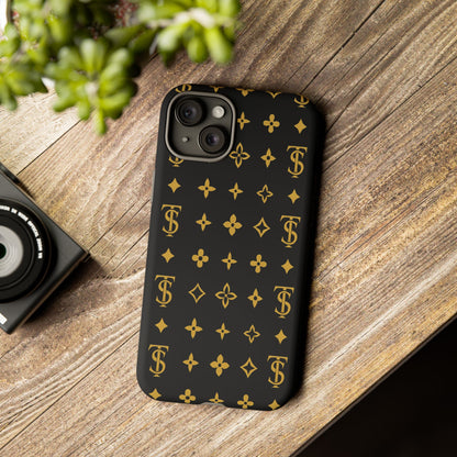 Gold Monogram Pattern Tough Phone Case | Black & Gold Luxury Design for Iphone, Samsung Galaxy and Pixel