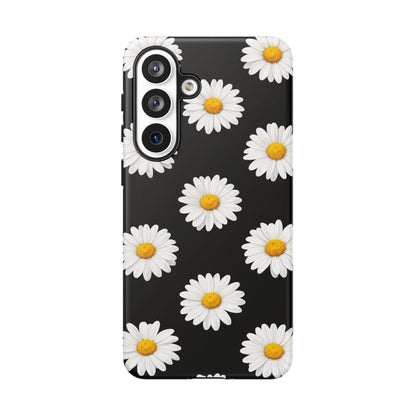 Black Daisy Floral Tough Phone Case – Cute Protective Cover for Iphone, Samsung Galaxy and Pixel