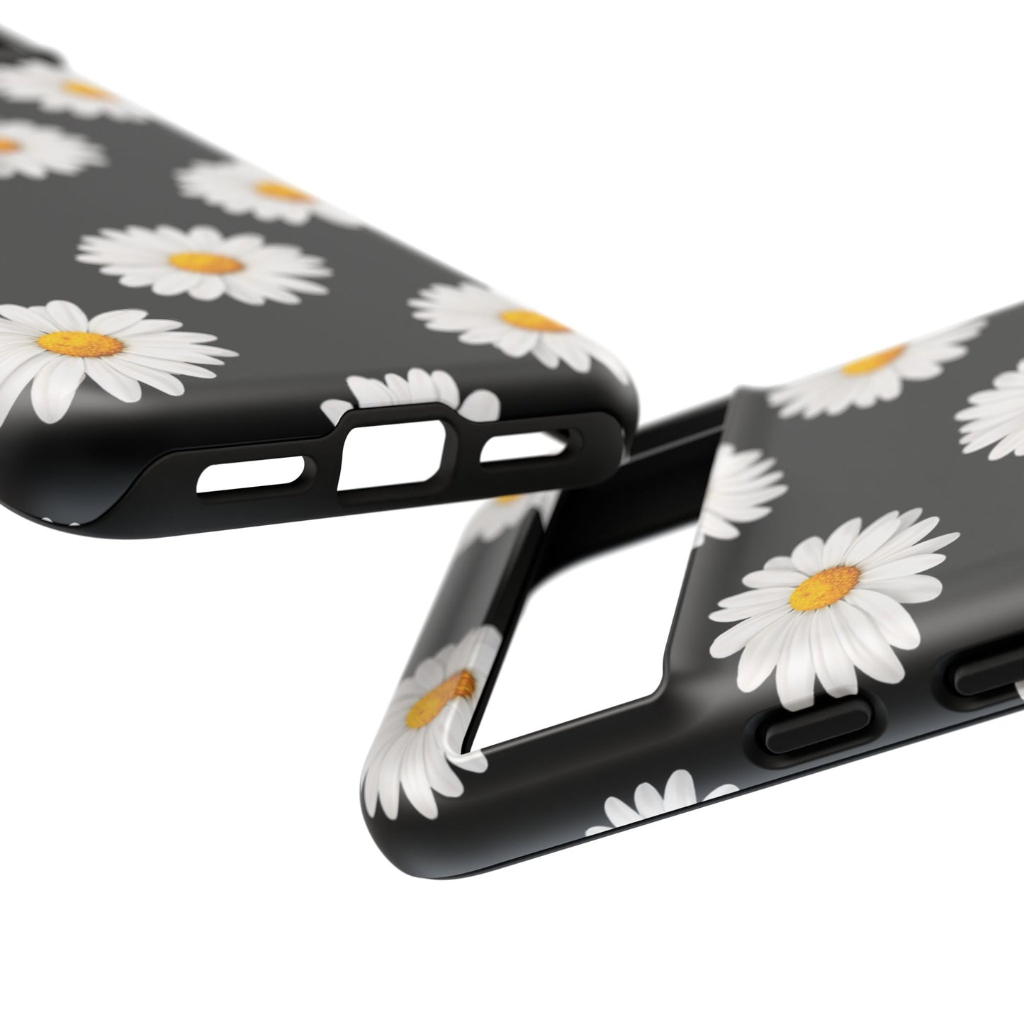 Black Daisy Floral Tough Phone Case – Cute Protective Cover for Iphone, Samsung Galaxy and Pixel