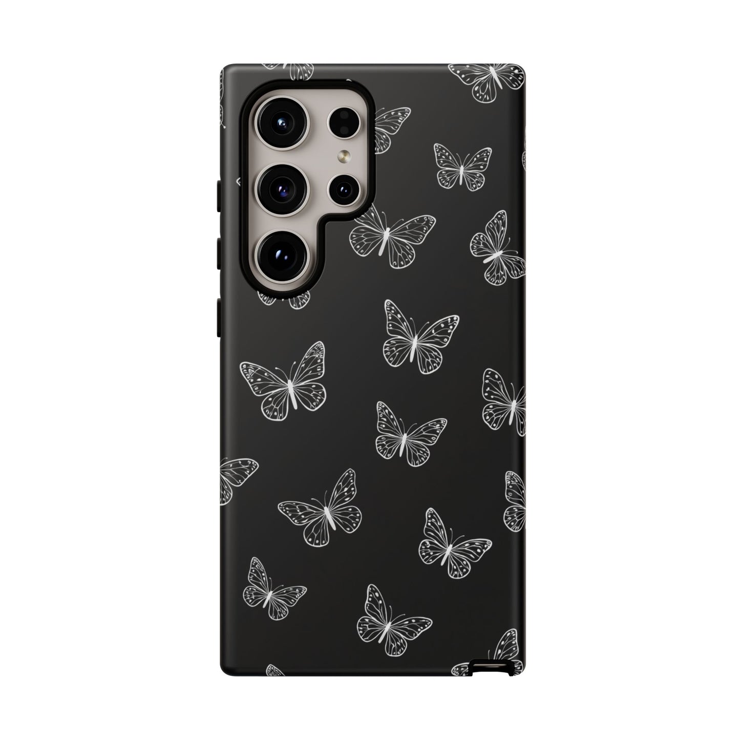 White Butterfly Pattern Phone Case – Dark Aesthetic Monochrome Tough Cover