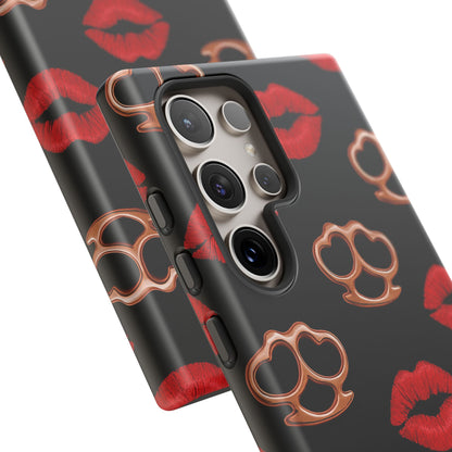 Red Lipstick & Knuckle Duster Phone Case | Bold Kiss Print Tough Protective Cover for Iphone, Samsung Galaxy and Pixel