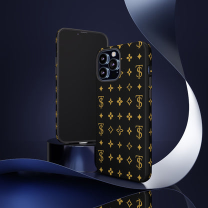 Gold Monogram Pattern Tough Phone Case | Black & Gold Luxury Design for Iphone, Samsung Galaxy and Pixel