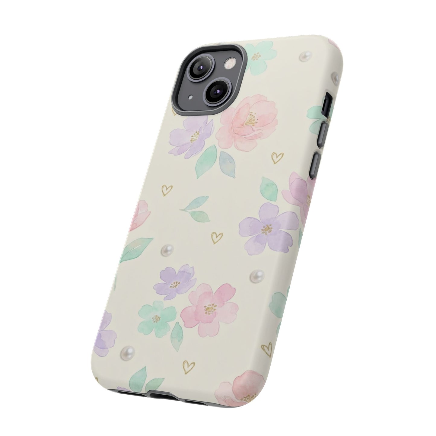 Pastel Floral Phone Case – Coquette Watercolor Flower Hearts Tough Case (iPhone, Samsung, Pixel)