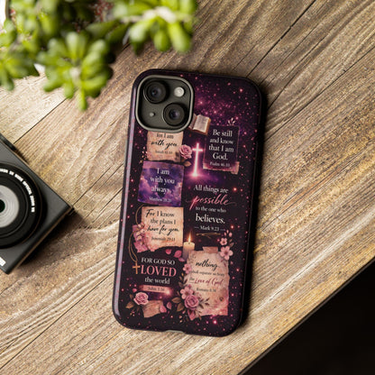 Christian Bible Verse Phone Case Pink Floral Faith Tough Protective Cover Gift