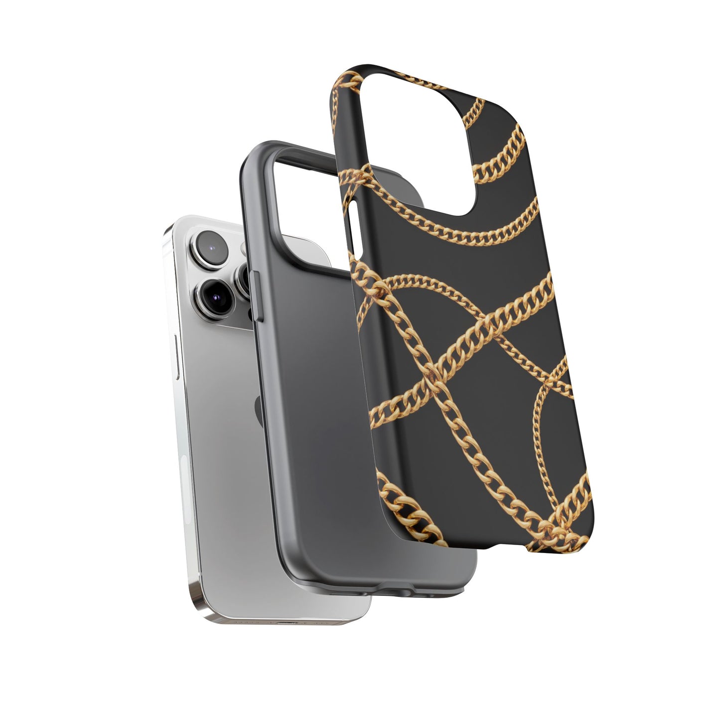 Luxury Gold Chain Phone Case – Black Designer Style Tough Protective Cover for Iphone, Samsung Galaxy and Pixel