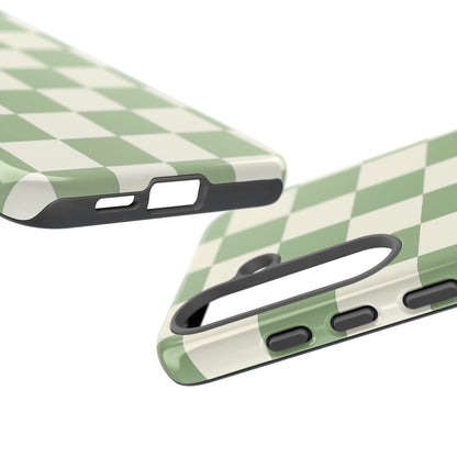 Sage Green Checkerboard Phone Case | Minimal Aesthetic Tough Case