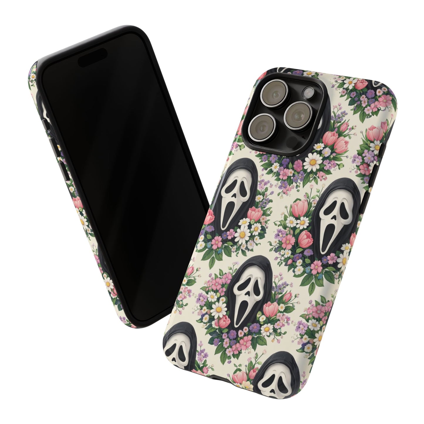 Floral Ghost Face Aesthetic Phone Case – Cute Spooky Tough Cover